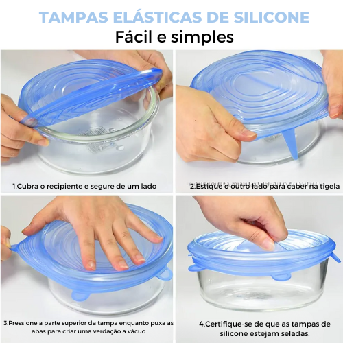 Tampas De Silicone Universal para Panelas, Tampas Stretch Reutilizáveis, Tampa Da Tigela, Acessórios De Cozinha, Tampas De Conservas, 6PCs